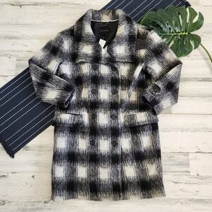 Banana Republic Plaid Long Double Breasted White Black NWT Size Small